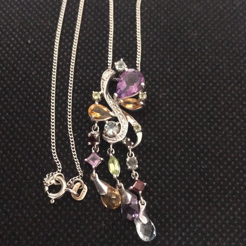 Italian Sterling Silver Necklace With Gemstones